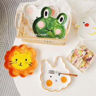ins创意不规则动物餐盘儿童可爱卡通网红盘子陶瓷安全釉下彩餐具