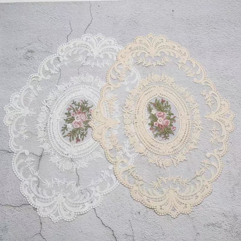 法式復古ins風白色刺繡蕾絲餐墊
