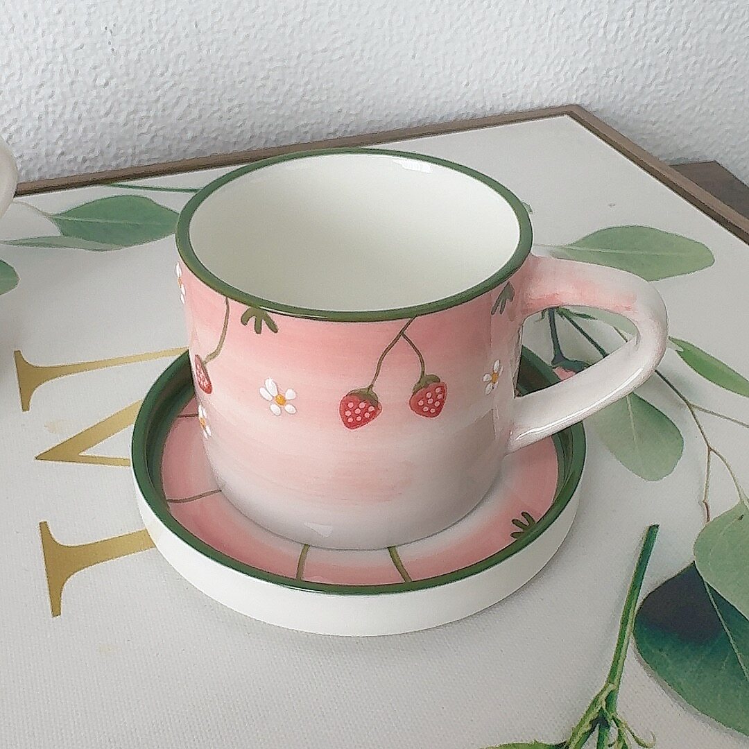 甜美风陶瓷咖啡杯碟套装花朵