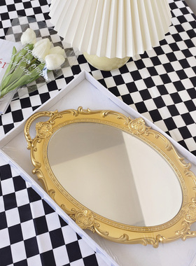 欧式复古蓝色法式长方形精致茶具托盘果盘镜面美容院spa精油托盘