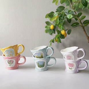 网红可爱耐高温高颜值釉下彩手绘陶瓷杯咖啡杯马克杯女生礼物杯子