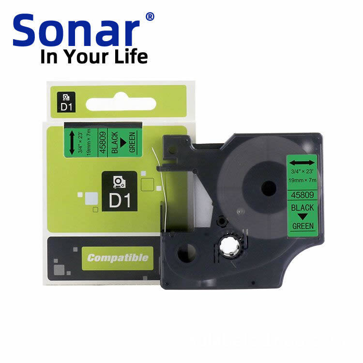 适用于DYMO标签机45809盒色带19mm绿底黑字 D1不干胶标签带打印纸