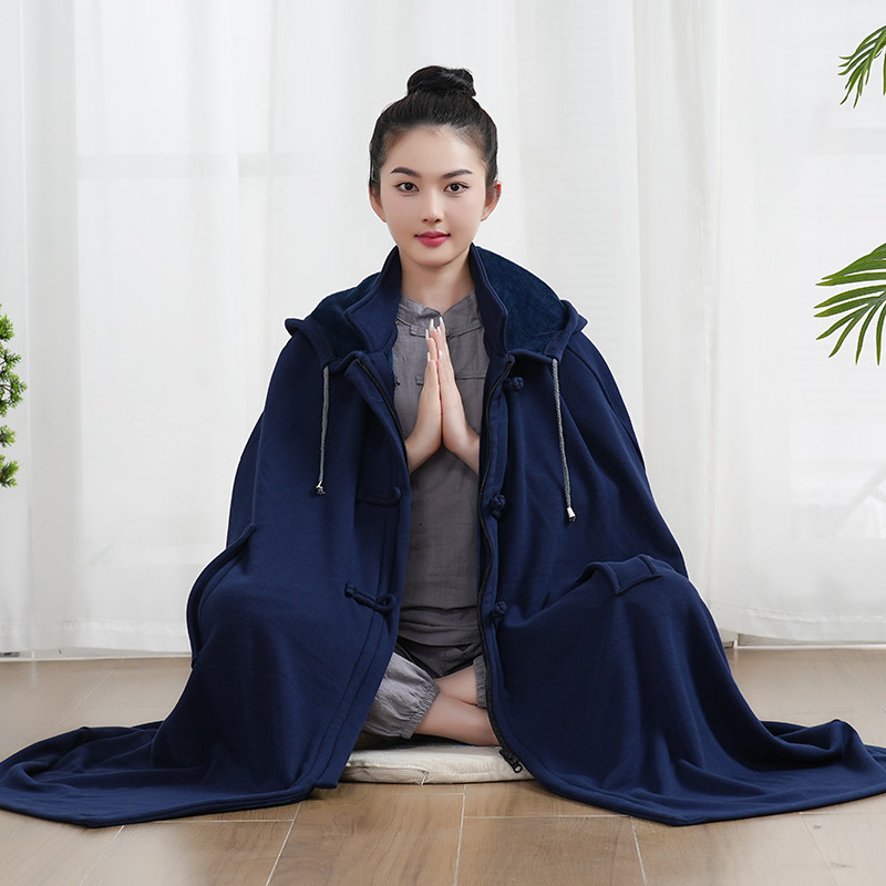 玄善男女居士服连帽斗篷打坐禅修披风摇粒绒轻便保暖披肩