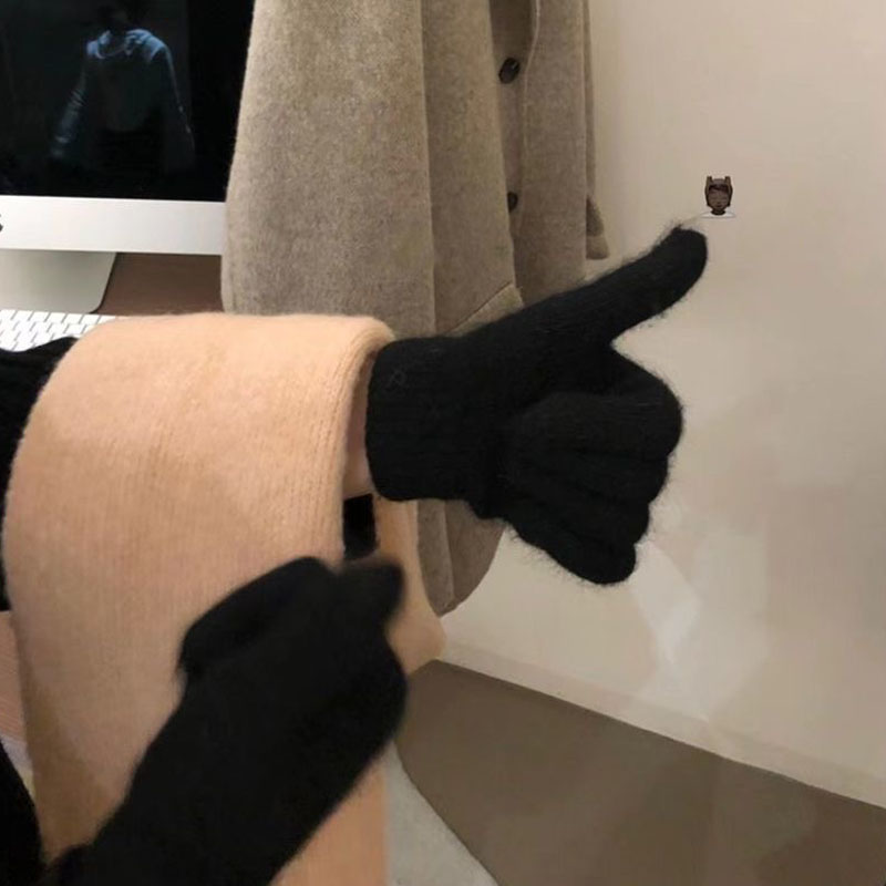 thumbnail for Korean version of rabbit fur knitted gloves for women in winter touchable screen solid color temperament gentle and versatile velvet warm student couple