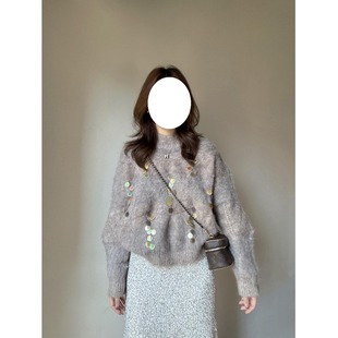 高级感超好看重工亮片毛衣女秋冬季2025新款马海毛套头上衣针织衫