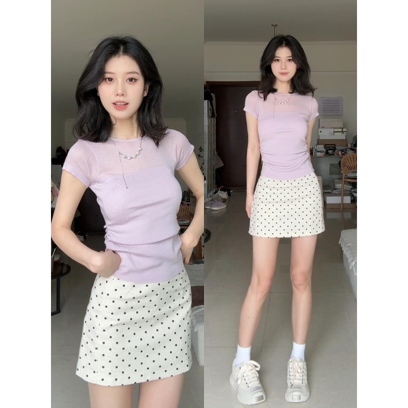 波点白色半身裙女夏季纯欲甜辣妹短裙高腰a字裙短款包臀一步裙子