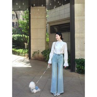 上衣 法式 宫廷风白色木耳边立领衬衫 女春季 高级设计感小众百搭长袖