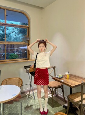 红色波点包臀半身裙女夏季高腰a字一步裙法式超好看西装短裙春季