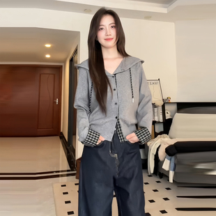 韩系小个子绝美连帽长袖开衫卫衣外套女秋季独特学院风短款小上衣