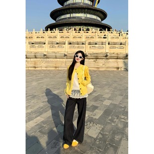 开衫 黄色麻花针织衫 外穿慵懒风软糯短款 女春季 上衣小外套 2025新款