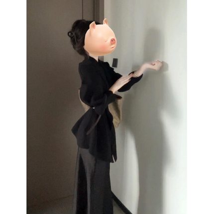 高级感法式翻领黑色毛衣外套女秋冬季2024新款宽松气质针织开衫潮