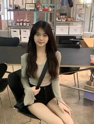 方领长袖T恤女秋冬打底衫短款