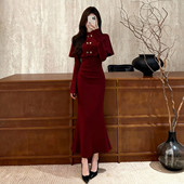 2026新款 高级感红色洋气连衣裙女春季 新年战袍收腰气质包臀长裙子