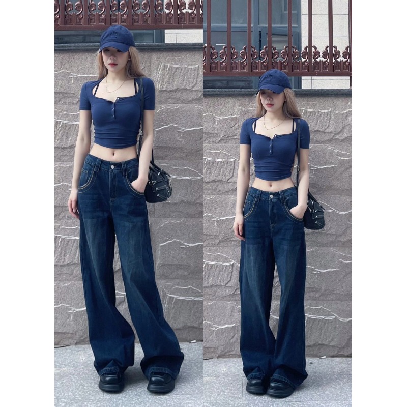 藏青色短袖T恤女夏季2023