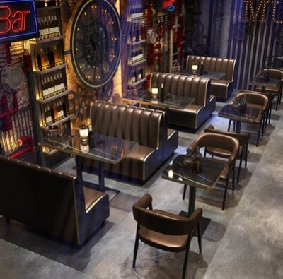 民宿桌椅奶茶店餐厅复古卡座工业风沙发组合咖啡店高档慢摇吧座椅