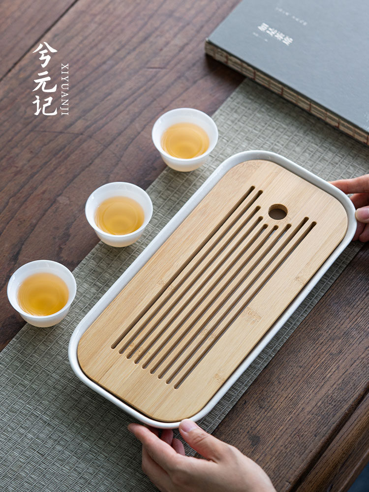 陶瓷家用茶盘小客厅干输液桌排水茶桌竹制茶盘咖啡桌茶海2025新款
