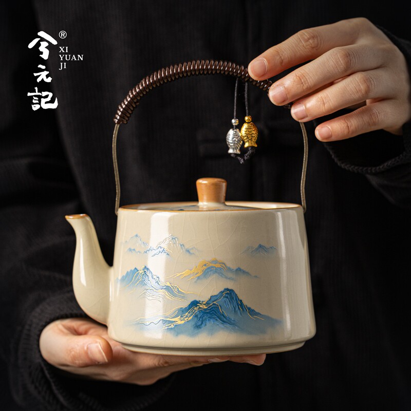 米黄汝窑茶壶提梁壶家用高档个人专用泡茶壶单壶泡茶器功夫茶具