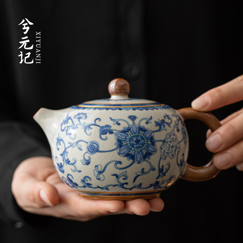 青花汝窑大西施茶壶泡茶单壶单个高档家用满花描金珐瑯彩功夫茶具