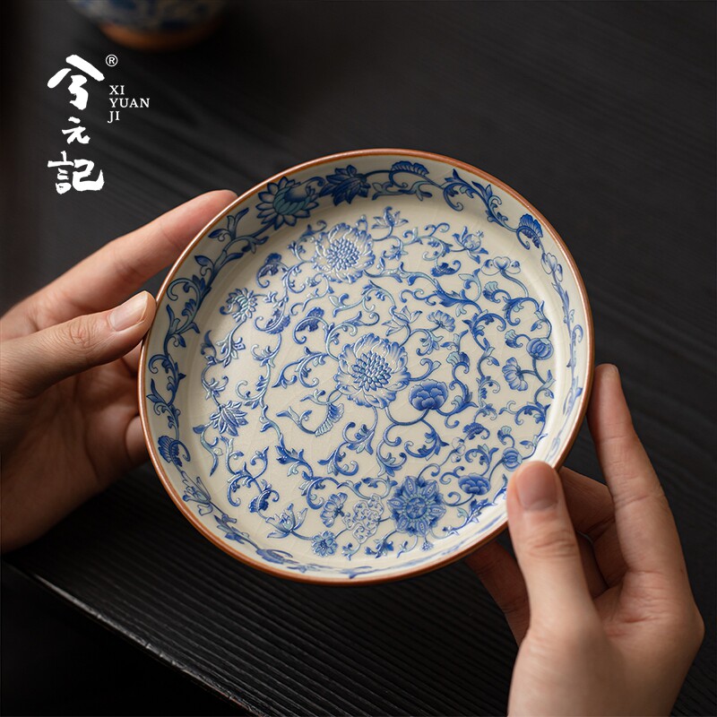 中式青花汝窑壶承养壶干泡茶托 托盘家用茶壶盖碗点心盘国风茶具