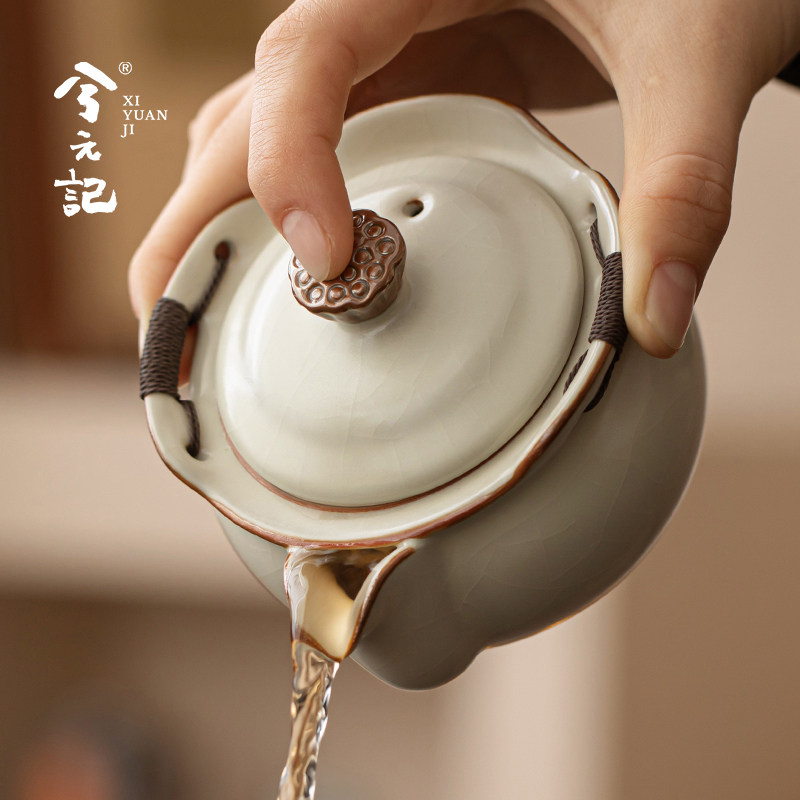汝窑盖碗茶杯单个高档大号手抓壶家用茶碗带盖子泡茶一人饮功夫茶