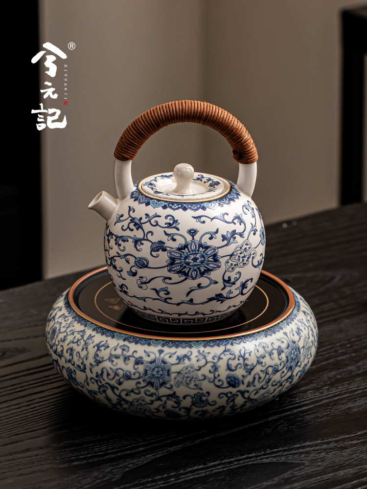 青花覆古电陶炉煮茶专用壶煮茶器2025新款高端家用陶壶提梁壶套装