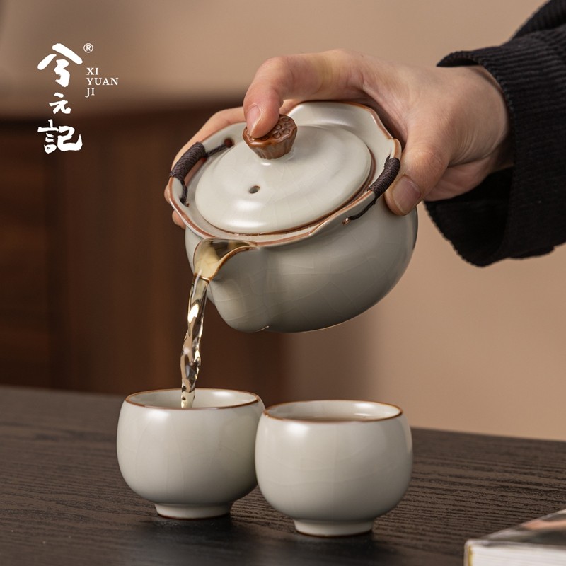 汝窑茶壶泡茶家用2026新款茶水分离手抓壶功夫茶具一人饮旅行茶具
