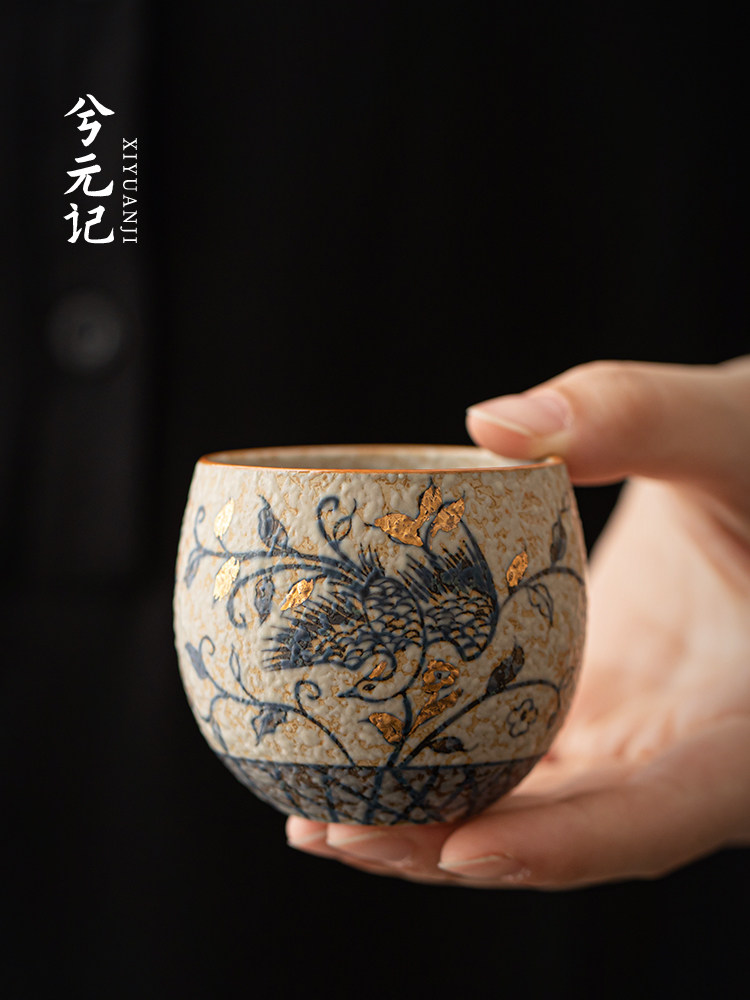 手绘青花燧石罗汉杯，高档茶杯，大师杯，个人陶瓷茶杯，家用单杯