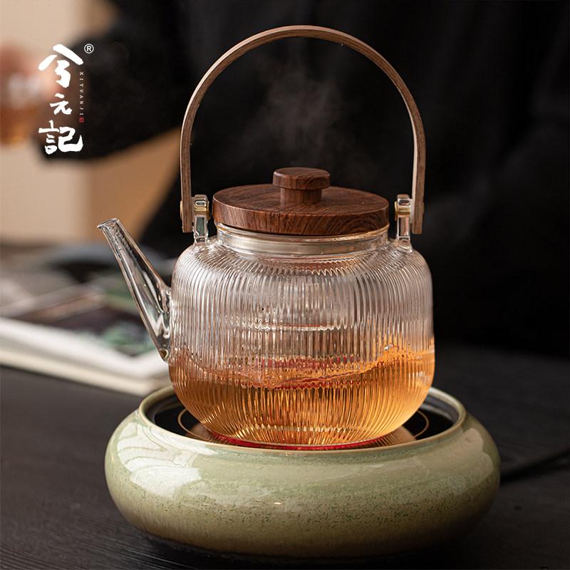 兮元记覆古黑晶炉煮茶壶围炉煮茶器耐高温玻璃烧水壶泡茶壶养生壶