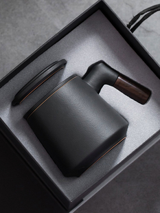 黑陶茶杯家用陶瓷办公室带盖过滤茶水分离个人专用男女士泡茶水杯