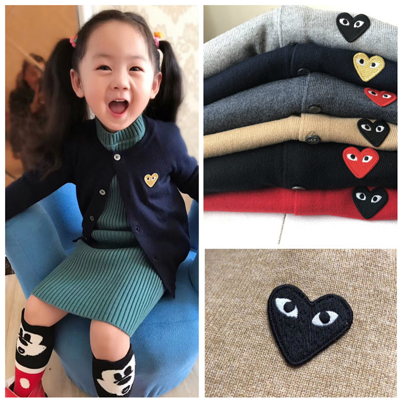 play春秋儿童装宝宝红心针织开衫