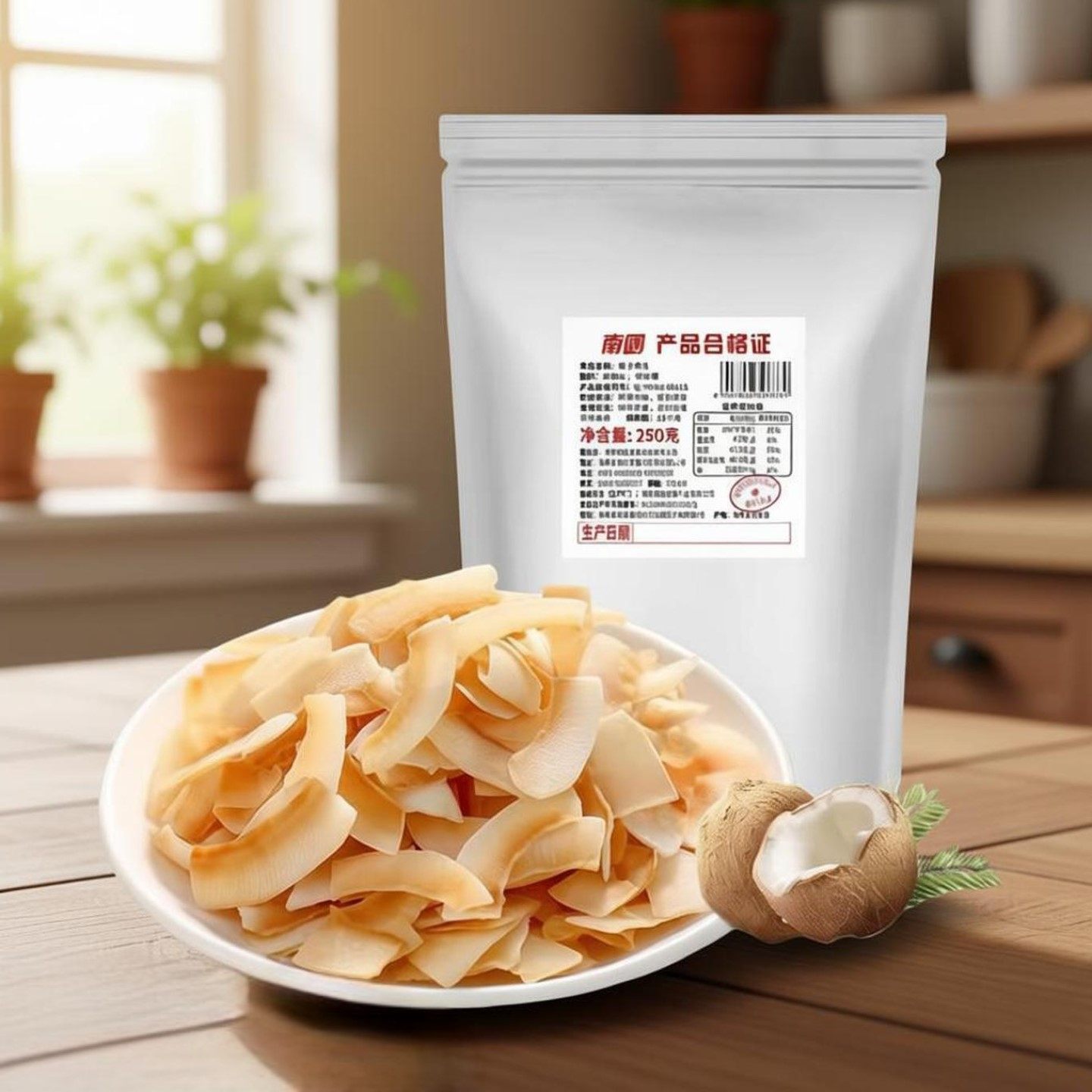 南国椰子片脆片香脆椰片海南特产小吃零食椰子脆片商用250g大袋装