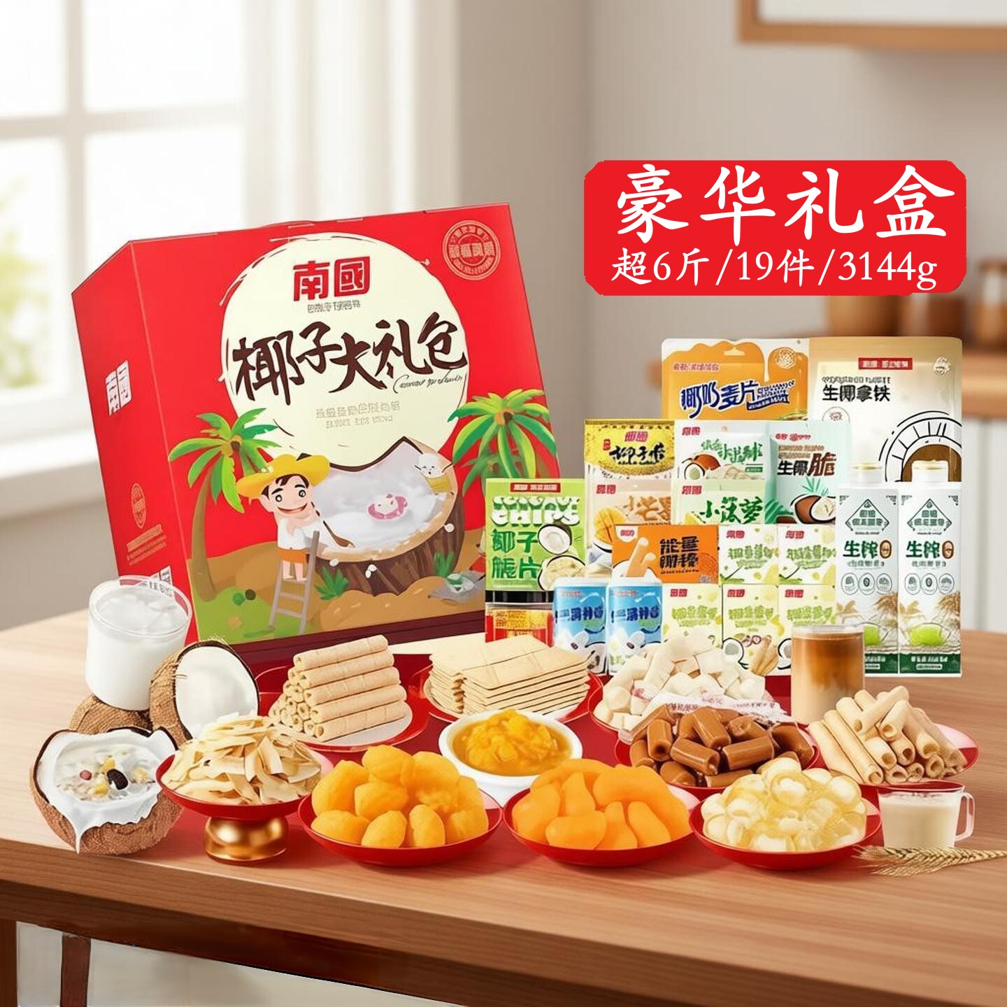 海南特产礼盒伴手礼南国椰子大礼包椰香薄饼椰子糖果过年零食小吃