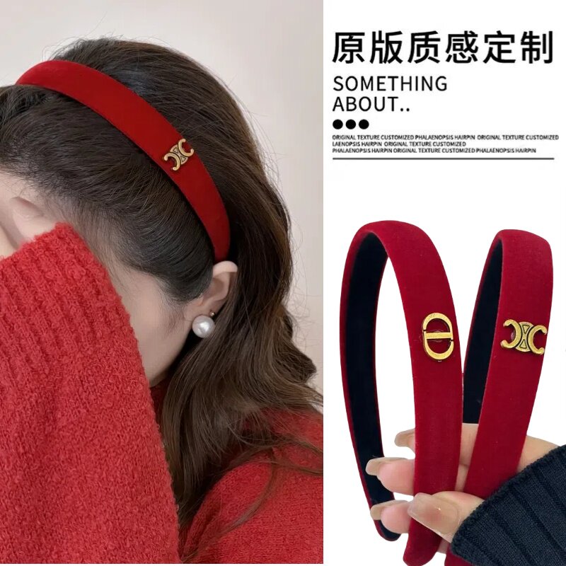 圣诞节酒红色丝绒发箍女宽边高颅顶发卡外出压发海绵头箍新年头饰