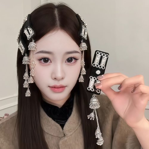 易梦玲同款银色流苏边夹发饰女新中式民族风侧边刘海发夹头饰发卡