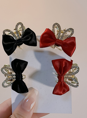 红色兔耳朵蝴蝶结发夹侧边刘海小抓夹女2024新款发卡新年过年头饰