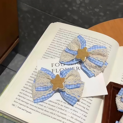 饼干蓝色星星蝴蝶结蕾丝发夹女刘海侧边发卡发饰少女心夹子鸭嘴夹