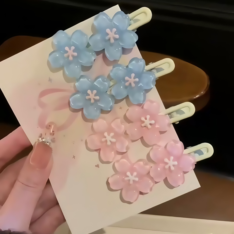 果冻蓝粉色樱花发夹少女春夏甜美边夹花朵发饰发卡学生刘海边夹