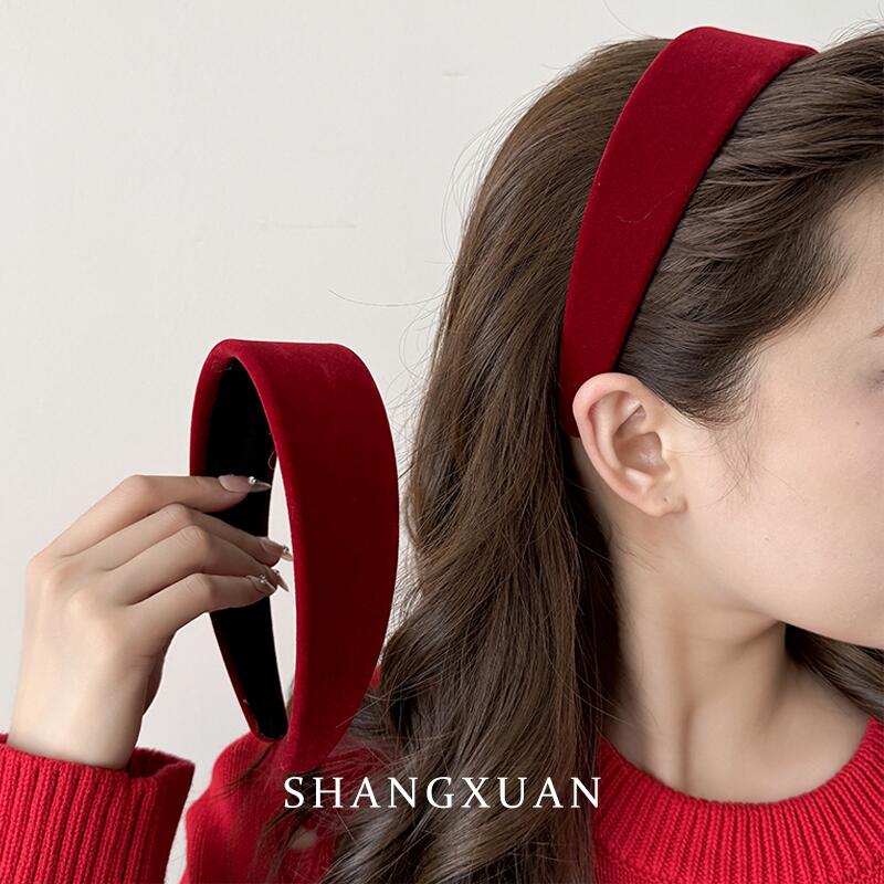 高颅顶复古丝绒发箍女韩国2026年新款网红压发头箍红色大宽边发卡