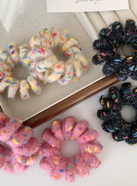 加粗毛绒毛线电话线发圈女高马尾扎头皮筋发绳头饰耐用高弹力头绳