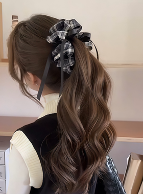 格子褶皱蝴蝶结香蕉夹高马尾抓夹竖夹发夹女后脑勺扭扭夹2025新款