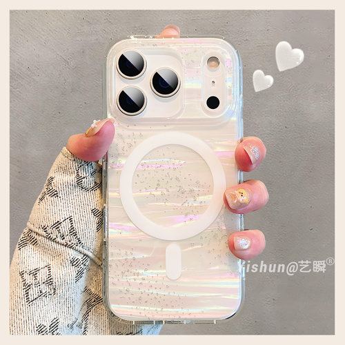 新款高级感唯美梦幻鎏金贝壳纹适用苹果18ProMax磁吸手机壳iPhone16plus轻奢17pro防摔15治愈13pro大孔保护套