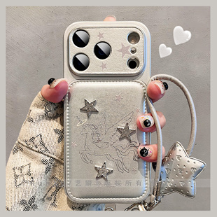 电镀皮质创意高级线条独角兽天使小马星星适用iPhone17ProMax手机壳苹果16秒变大视窗13韩系15小众ip14保护套