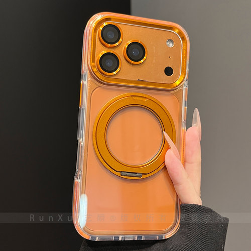 自带镜头膜星宇橙360°旋转支架适用苹果17ProMax手机壳新款iPhone16pro高清透明15全包14气囊防摔ip13保护套