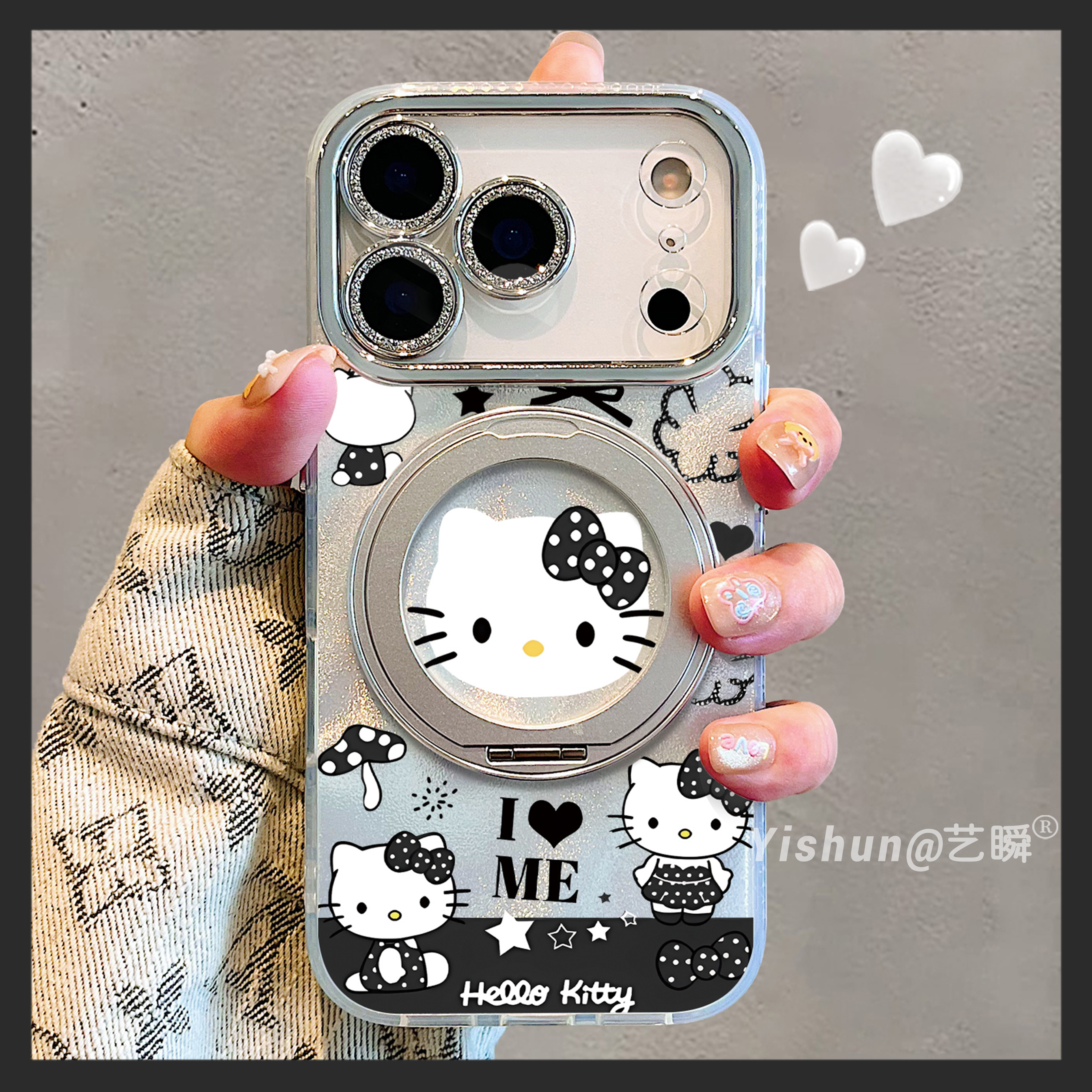 kitty黑森林法则·小心毒蘑菇适用苹果17/17promax手机壳360旋转支架16pro支点壳iPhone14全包15女款13保护套