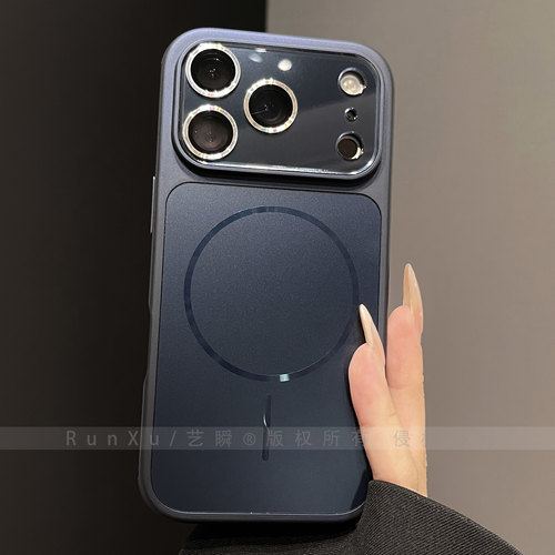ins气质深邃蓝AG肤感磨砂适用苹果17ProMax手机壳新款iPhone16pro强力磁吸15全包镜头14硅胶散热软好看保护套
