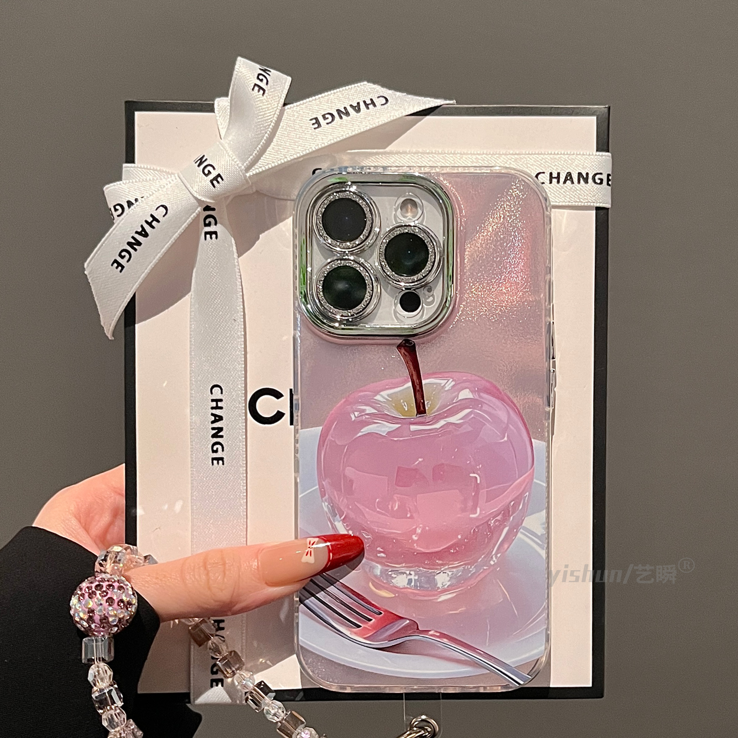 高级感ins风粉色晶莹果冻苹果16ProMax手机壳苹果新款iPhone17pro全包镜框14plus带挂绳13pm女款12保护套防摔