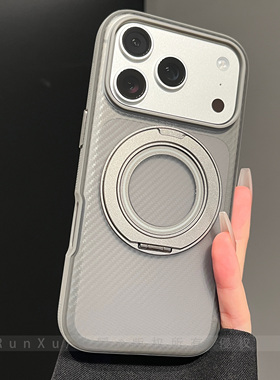 钛灰色碳纤纹齿轮支点壳适用iPhone17ProMax手机壳pro苹果16内嵌式360磁吸旋转支架ip15pro高级14男13保护套
