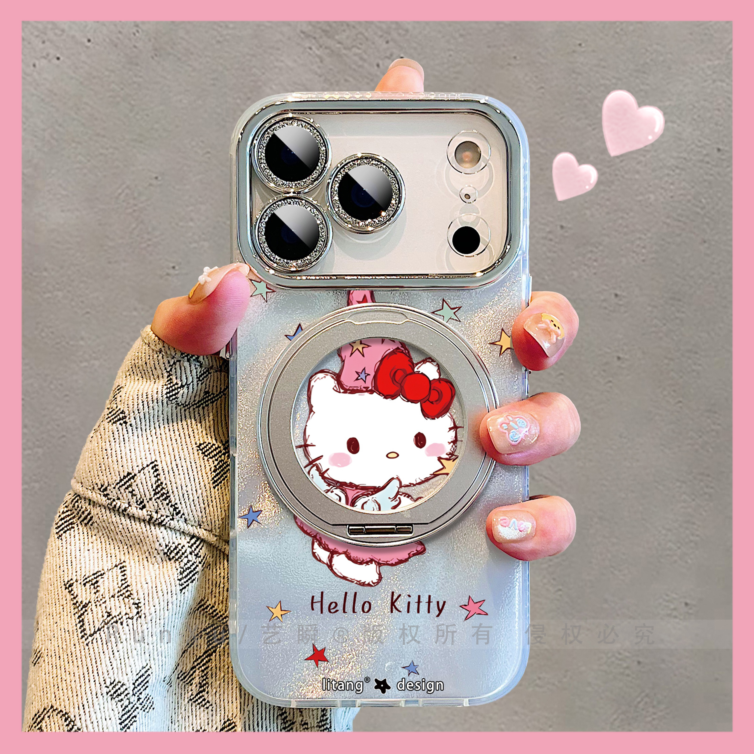 多巴胺涂鸦·魔法天使Kitty酱适用苹果17promax手机壳Air旋转支架16pro磁吸支点壳iPhone14新款可爱15p保护套