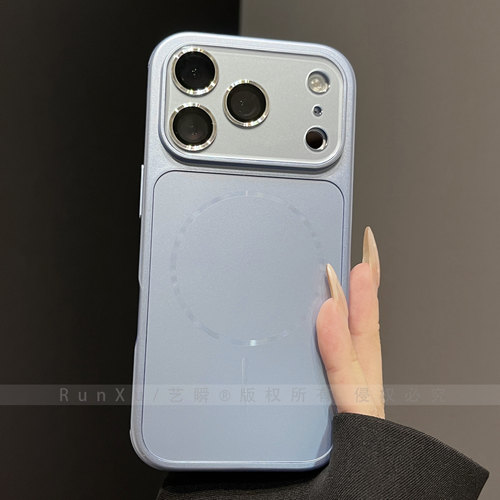 ins高级远峰蓝AG磨砂肤感适用苹果17ProMax手机壳新款iPhone16pro磁吸充电15自带镜头膜14全包AI相机键保护套