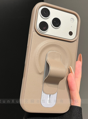 灰褐色高端素皮适用苹果17ProMax磁吸手机壳pro新款iphone16pm一体隐形指环支架15情侣女款ip14防摔13保护套